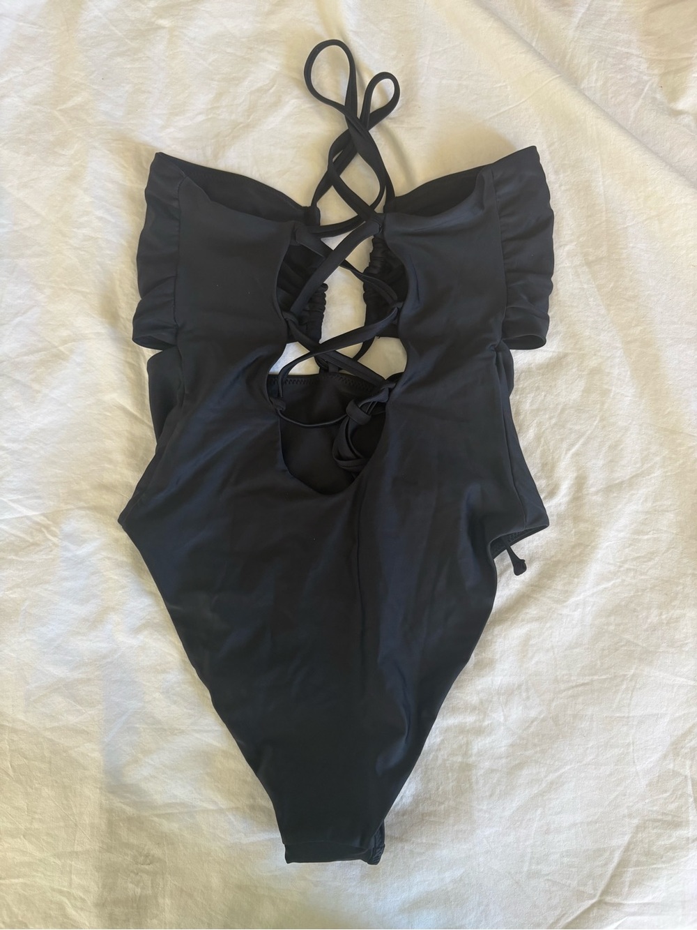 🔥SALE NWOT ELTEE SWIM High-Waist Black Strappy Cut Out One-Piece Swimsuit, Sz L - Picture 7 of 13